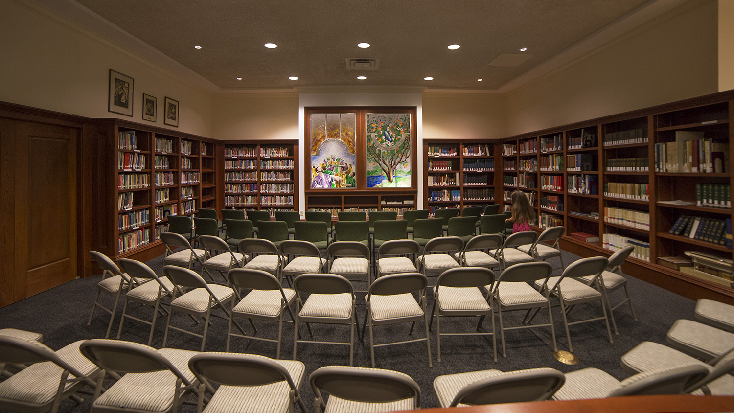 Levy Chapel with chairs arranged in a circular seating layout, creating an intimate setting for worship services, ceremonies, and gatherings.